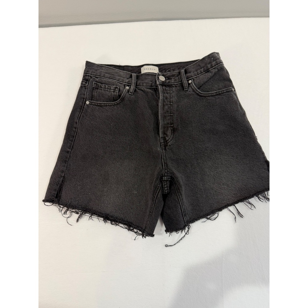 PacSun Denim Shorts Women 26 Black High Rise Relaxed Raw Hem Button Fly Festival